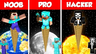 TALLEST LADDER HOUSE BASE BUILD CHALLENGE - NOOB vs PRO vs HACKER / Minecraft Battle Animation