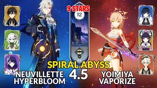 New 4.5 Spiral Abyss│Neuvillette Hyperbloom & Yoimiya Vaporize | Floor 12 - 9 Stars | Genshin Impact