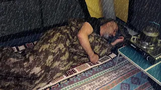 Solo Camping in Heavy Rain - Sleeping in a Tent with the Sound of Rain - ASMRCAMPİNG