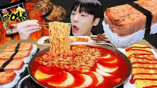 MUKBANG ASMR | SPICY FIRE NOODLES & FRIED EGG & SPAM & Kimchi KOREAN FOOD RECIPE !