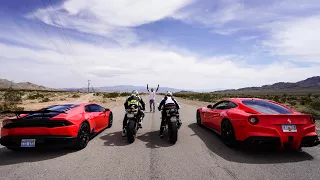 STREET RACING SUPERBIKES VS SUPERCARS! *Ferrari, Lamborghini VS Ducati, BMW*