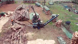 Brennholzproduktion mit Sägespaltautomat RCA 400 joy und Farma Forstkran