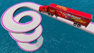 Truck Vs Impossible Spiral Bridge Crossing Deepwater - BeamNG.Drive