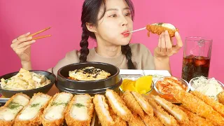 MUKBANG ASMR | 쫄깃한 치즈 돈까스에 매콤한 김치볶음밥의 쿵짝😍먹방! Cheese pork cutlet Kimchi fried rice Eatingshow 아라 Ara