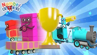 Cars, Trains and Automobiles! 🏆 | Learn to count and race! 3 2 1 Go! | Numberblocks