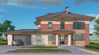 Проект дома в стиле Райта с панорамными окнами и гаражом на 2 авто. Ссылка на проект в описании