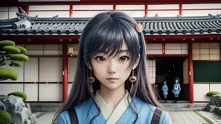 Free Stock Videos - AI animation - a Japanese anime girl wearing a school uniform outside a school