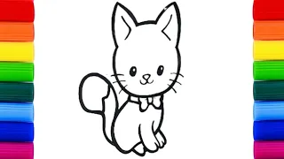 Cat Drawing, Colouring and Painting for Toddlers, kid's | How to Draw a Cat?