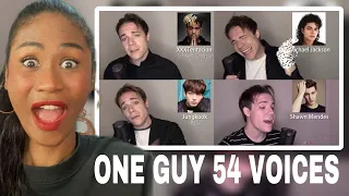 FIRST TIME REACTING ONE GUY, 54 VOICES (With Music!) Drake, TØP, P!ATD, Puth, MCR, Queen