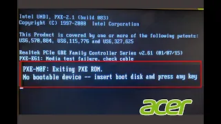 #Acer #No bootable device  -- insert boot disk and press any key || Notebook / Laptop Acer