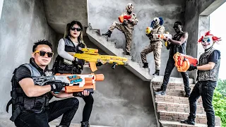 LTT Films : Silver Flash Black Nerf Guns Fight Mr Tiger Mask Gunner Squad Mercenary Guards