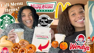 trying new FALL MENU ITEMS from FAST FOOD restaurants 🍁🎃 *we almost broke up😭*