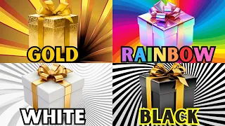 Choose your gift 🎁 4 gift box challenge | Gold Rainbow White Black #pickonekickone #giftboxchallenge