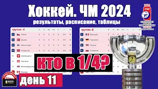 ЧМ по хоккею 2024. Кто в 1/4? 11 день. Расписание. Результаты. Таблица.