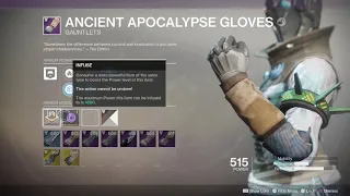 Destiny 2 Forsaken Equip Ancient Apocalypse Hood with Ancicent Apocalypse Gloves