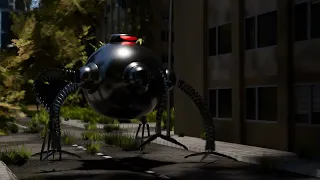 Omnidroid Patrolling Abandoned City (Blender Animation)