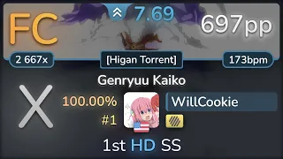 7.7⭐ WillCookie | Halozy - Genryuu Kaiko [Higan Torrent] +HD SS FC #1 | 697pp - osu!