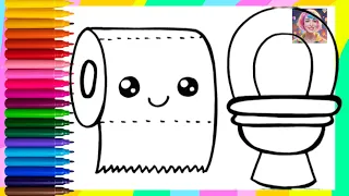 Drawing And Coloring A Toilet And Toilet Paper 🚽🧻🌈 How To Draw 🚽🧻🌈 Drawings For Kids