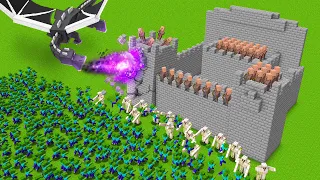 Villagers defend the CASTLE from the ENDER DRAGON and the ZOMBIE ARMY