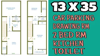 13 X 35 LUXURY 2 BHK DUPLEX HOUSE PLAN WITH CAR PARKING || 455 SQFT || 50 SQGAJ || COST - 10 LACS