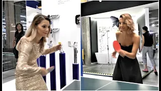 Bernadette Szocs VS Eliza Samara, in high heels and dress! Beautiful moment in table tennis