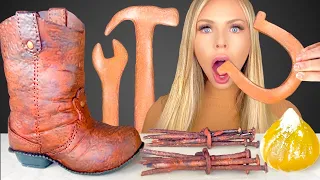 ASMR EDIBLE RUSTY TOOLS, COWBOY BOOTS, JELLY SPIRAL, RUSTY NAILS, ONE COLOR CHALLENGE MUKBANG 먹방 꿀벌
