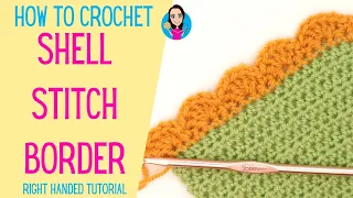 Shell Stitch Border - Scalloped Edging - Right Handed Tutorial - Blanket Edging - UK Crochet Terms