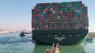 Stranded Suez canal container ship 'Ever Given' partially freed