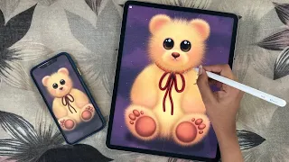 Fluffy Teddy Bear Drawing /  iPad Procreate Art