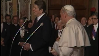 President Reagan speaks to American Seminary Students in Vatican City on June 7, 1982