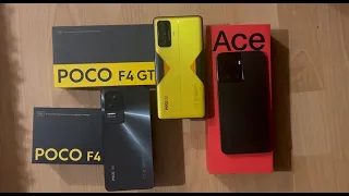 Сравнение телефонов Poco F4 Gt vs Poco F4 vs Oneplus ace(10r)