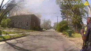 Body camera footage shows first responders rushing toward building fire in Suffolk