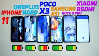 КТО ДОЛЬШЕ ПРОДЕРЖИТСЯ? POCO X3,ONEPLUS NORD,SAMSUNG A51,REDMI NOTE 9 PRO,АЙФОН 11.ТЕСТ АВТОНОМНОСТИ