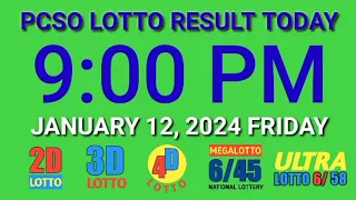 9pm Lotto Result Today January 12, 2024 Friday ez2 swertres pcso