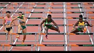 Final women's 100m hurdles World Championship podium 2023.