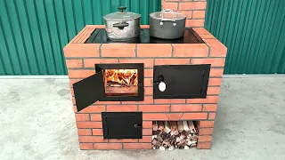 Two-in-one wood stove / Creative ideas from red brick and cement