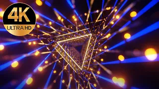 10 Hour 4k TV Blue gold triangle Neon tunnel Abstract background video loop, no copyright, no sound