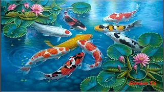 TEKNIK MUDAH MELUKIS - MENGGAMBAR IKAN KOI DAN BUNGA TERATAI DENGAN AKRILIK / IKAN KOI 9 / LUKISAN