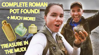 Finding a RARE (mostly) COMPLETE ROMAN POT! Treasure hunting in the mud!