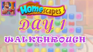 HomeScapes Walkthrough Gameplay (Android/iOS)  Homescapes Day 1 Strategy Guide Tutorial