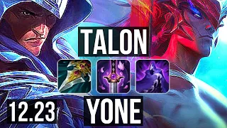 TALON vs YONE (MID) | 7 solo kills, 1300+ games, Godlike, 900K mastery | KR Diamond | 12.23