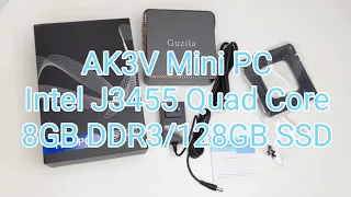 AK3V Mini PC Intel J3455 Quad Core 8GB DDR3 128GB SSD