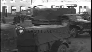 US soldiers of the 8th Armored Division and the German civilians moving on the st...HD Stock Footage