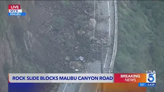 Rockslide blocks Malibu Canyon Road