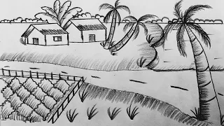 How to Draw Village Scenery / Easy Simple Drawing Idea