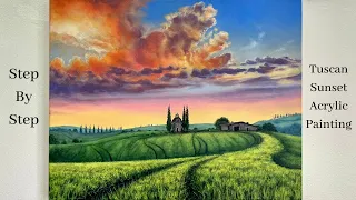 Tuscan Sunset STEP by STEP Acrylic Painting Tutorial (ColorByFeliks)