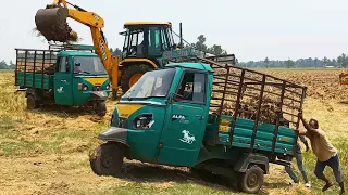 Auto video | Heavy Loaded ALFA Autorickshaw front wheel up stunts with Mud JCB 3DX | Tuk Tuk Racing