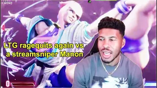 Street Fighter 6 - LTG Low Tier God ragequits again vs a streamsniper Manon | Sep. 6, 2023
