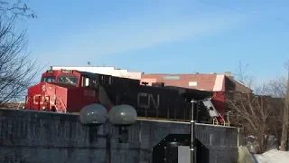 CN TRAIN OVER RUE NOTRE-DAME IN MONTREAL - 03-12-19