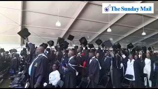 UZ graduates celebrate after their degrees are conferred by President Mnangagwa